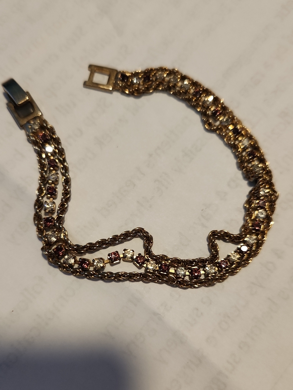 Gold-Tone Multi-Chain Bracelet with Pink and Clear Stones